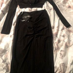 Angel brinks cropped two piece skirt set.